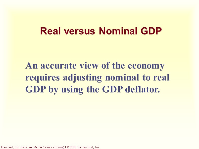 Real versus Nominal GDP An accurate view of the economy requires adjusting nominal to